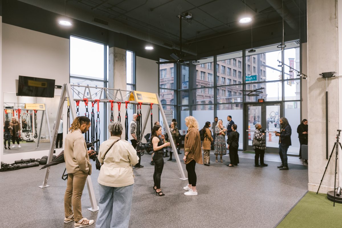 Open-concept gym interior.