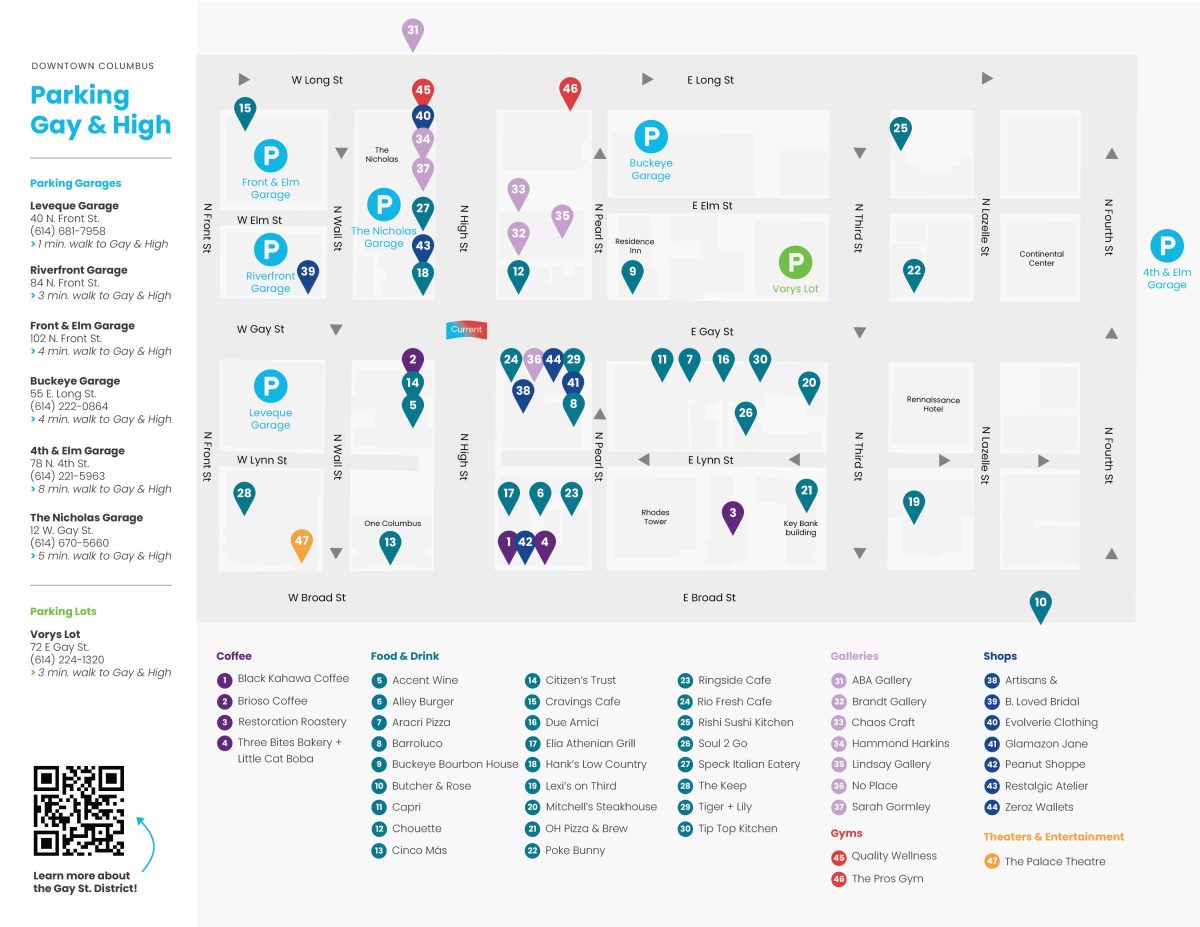 Map of parking and local businesses.